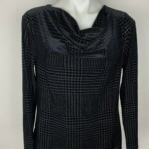 Talbots Black Velvet Hounds toot Plaid Burnout Drape Neck Blouse Top L 1701